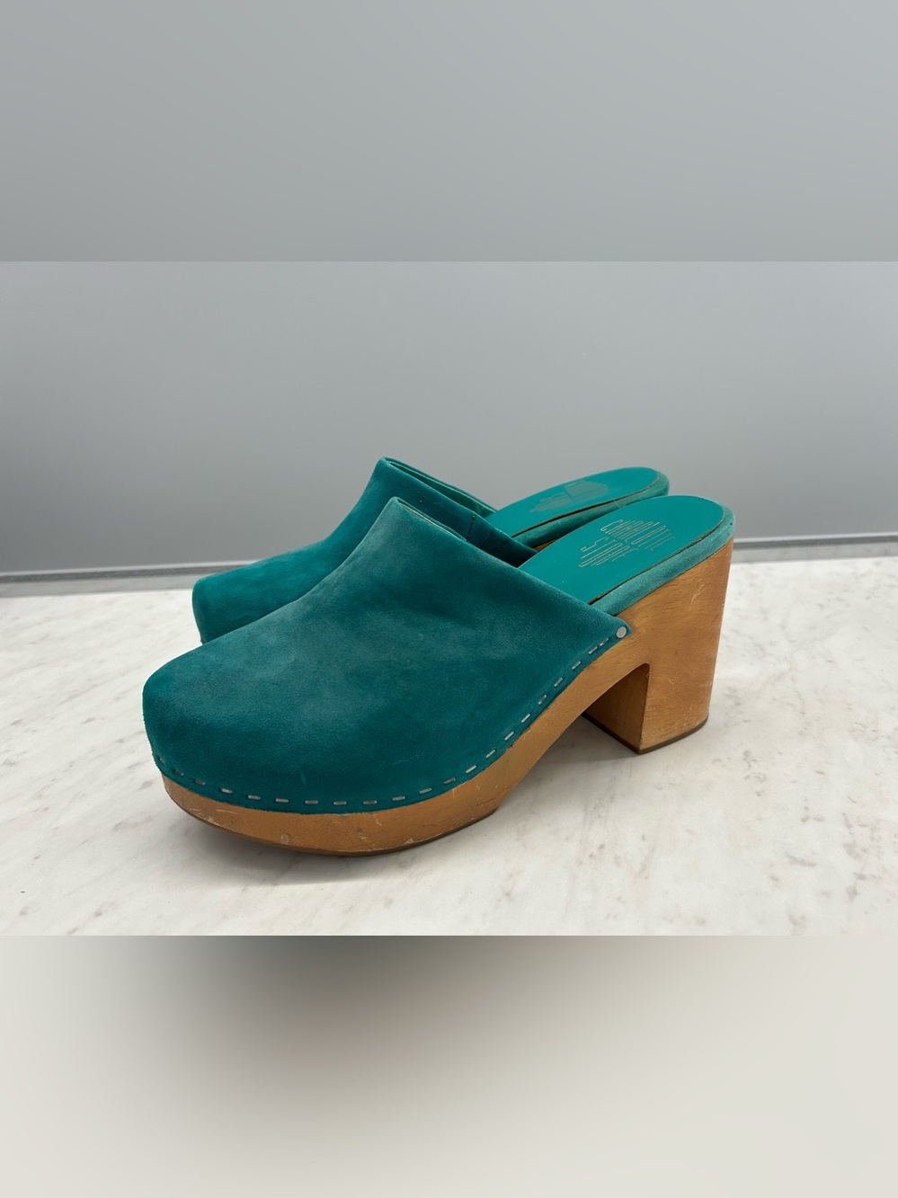 Charlotte Stone Marlo turquoise blue teal clogs size 9 - Picture 2 of 7